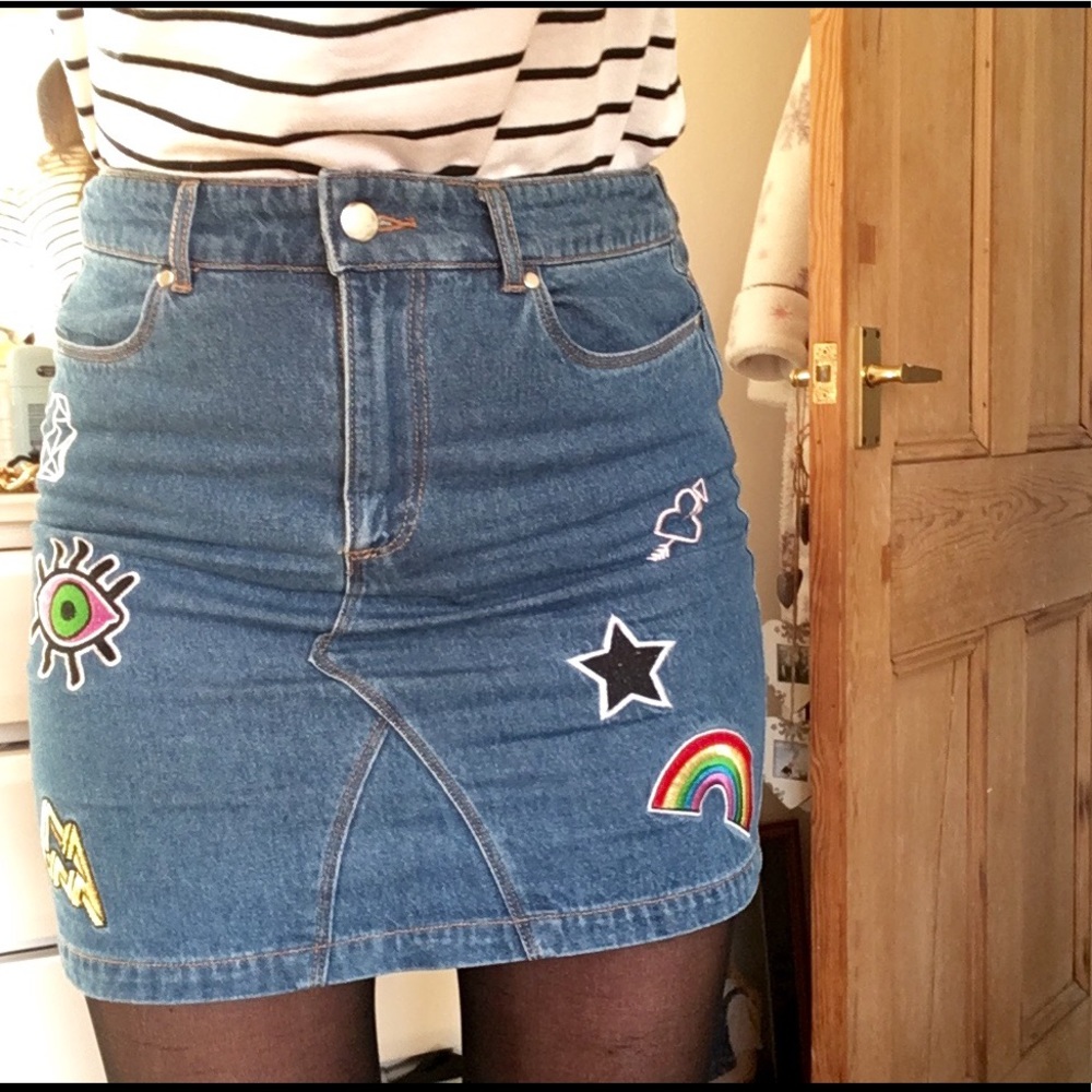 Divided Patch Jean Skirt
